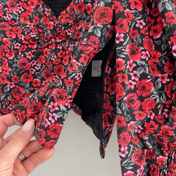 Zara Floral Puff Sleeve Sweetheart Crop Top Small - Picture 3 of 6